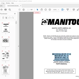 Manitou M2/4 30 thru 50 CP-P-G M2/4 30 CP-PL-G M2 30 CP-PXL-G Parts Manual PDF