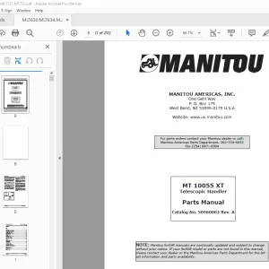 Manitou MT 10055 XT Telescopic Handler Parts Manual PDF