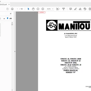 Manitou T502TC-D T502TC-DSB T602TC-D T602TCP-D T602TCP-DXL T802TC-D & T1002TC-D PARTS MANUAL - PDF