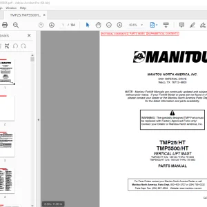 Manitou TMP25/HT TMP5500/HT VERTICAL LIFT MAST Parts Manual PDF