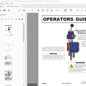 Manitowoc Cranes 662-00 INTENSIFIER VALVE 80088079 Operating Manual PDF