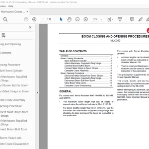 Manitowoc MLC300 BOOM CLOSING & OPENING PROCEDURES Manual PDF
