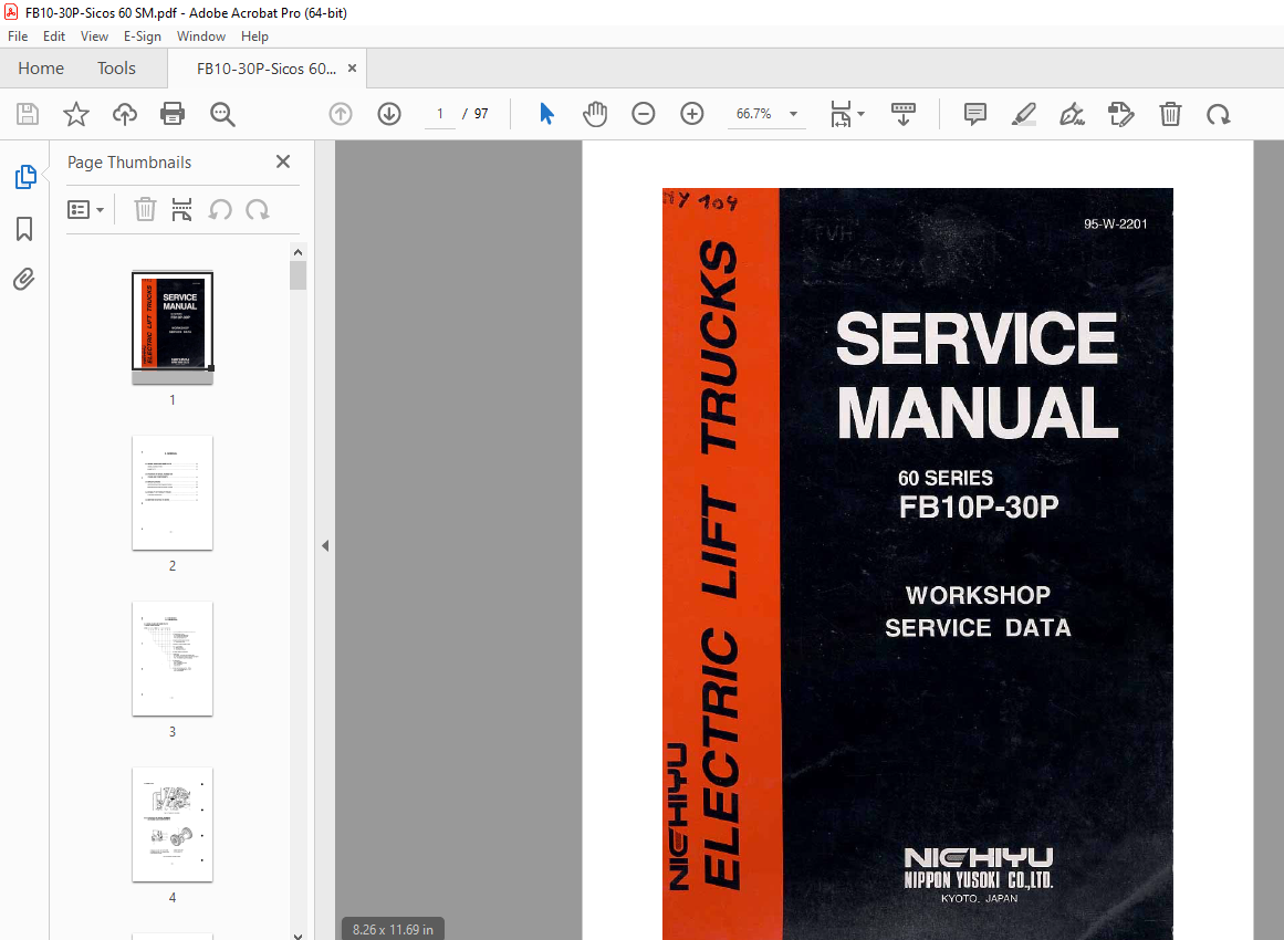 Nichiyu 60 Series FB10P-30P Electric Lift Truck Service Manual PDF ...