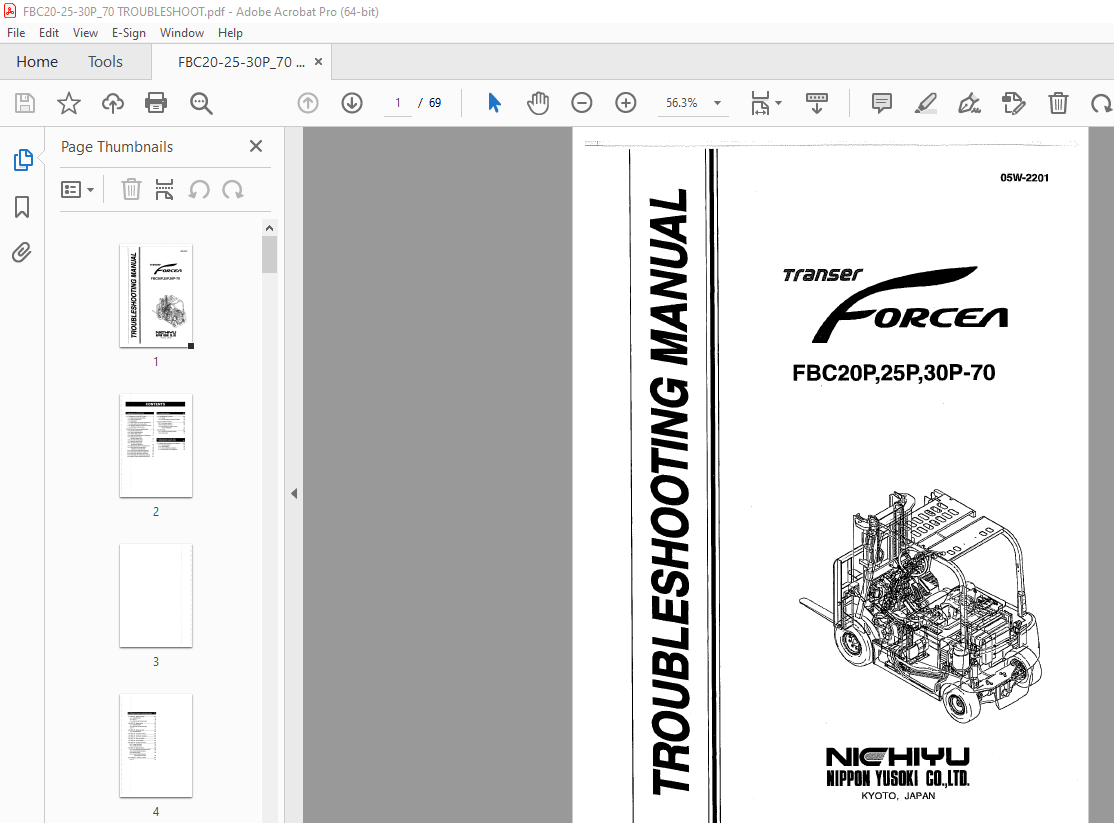 Nichiyu Forcea Forklift FBC20P,25P,30P-70 Troubleshooting Manual PDF ...