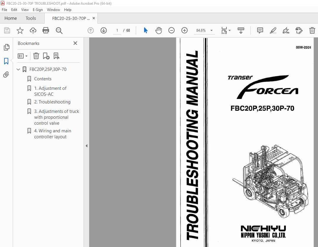 Nichiyu Forcea Forklift FBC20P,25P,30P-70 Troubleshooting Manual PDF ...