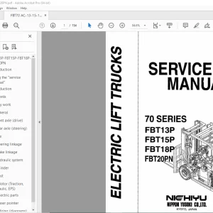 Nichiyu Lift Truck 70 Series FBT13P FBT15P FBT18P FBT20PN Service Manual PDF