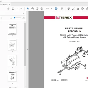 Terex AL5000 Light Tower 20kW Option with External Power Access Parts Manual - PDF