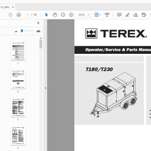 Terex T180/T230 Operator/Service & Parts Manual 833017 - PDF
