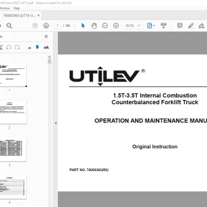 UTILEV 1.5T-3.5T Internal Combustion Counterbalanced Forklift Truck Operation Manual PDF