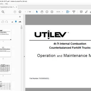 UTILEV 4t-7t Internal Combustion Counterbalanced Forklift Trucks Operation Manual PDF