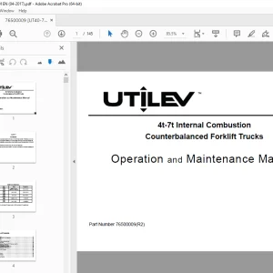 UTILEV 4t-7t Internal Combustion Counterbalanced Forklift Trucks Operation Manual PDF