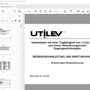 UTILEV Tragfähigkeit von 1.5 bis 3.5 Tonnen BEDIENUNGSANLEITUNG UND WARTUNGSHANDBUCH PDF