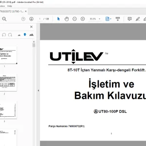 UTILEV UT80-100P DSL 8T 10T İçten Yanmalı Karşı dengeli Forklift Aracı İşletim ve Bakım Kılavuzu PDF