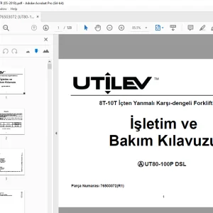 UTILEV UT80-100P DSL 8T-10T İçten Yanmalı Forklift Aracı İşletim ve Bakım Kılavuzu PDF