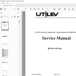 UTILEV UT80-100P DSL 8T-10T Internal Combustion Forklift Truck Service Manual PDF