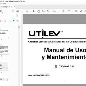 UTILEV UT80-100P DSL Carretilla Elevadora Contrapesada de Combustión Interna de 8T-10T Manual de Uso PDF