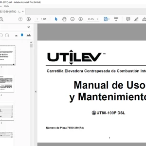 UTILEV UT80-100P DSL Carretilla Elevadora Interna de 8T-10T Manual de UsoPDF
