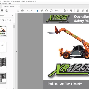 XTREME Telehandler XR1255 Perkins 1204 Tier 4 Interim Operation & Safety Manual PDF