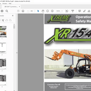 XTREME Telehandler XR1547 Cummins Tier 4F Operation & Safety Manual PDF