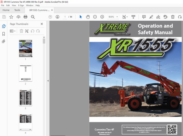 XTREME Telehandler XR1555 Cummins Tier 4F Operation & Safety Manual PDF ...