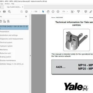 Yale Forklift A428 (MP16 - MP18 - MP20 - MP22) Service Manual PDF