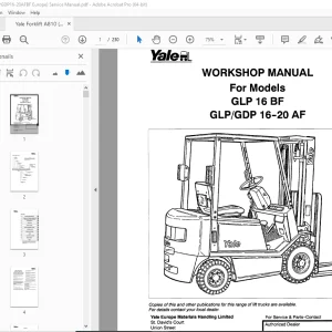 Yale Forklift A810 (GLPGDP16-20AFBF Europe) Service Manual – PDF DOWNLOAD