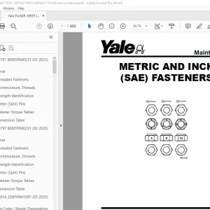Yale Forklift A909 (GDPGLP170VX, GDPGLP190VX GDPGLP175VX36) Service Manual PDF