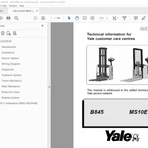 Yale Forklift B845 (MS10E - MS24HBE) Service Manual PDF