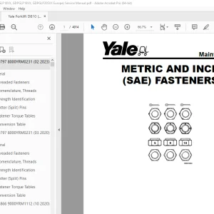 Yale Forklift D810 (GDPGLP16VX, GDPGLP18VX, GDPGLP20SVX Europe) Service Manual PDF