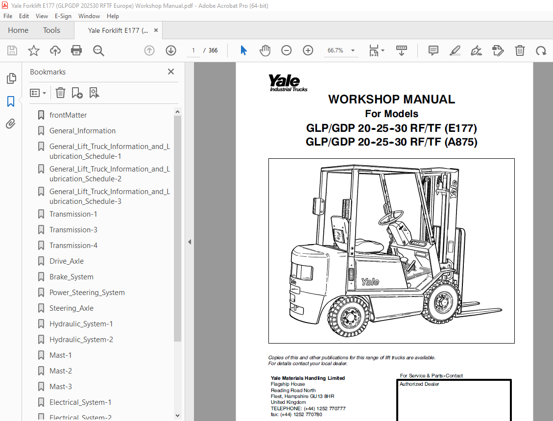 Yale Forklift E177 (GLPGDP 202530 RFTF Europe) Workshop Manual PDF ...