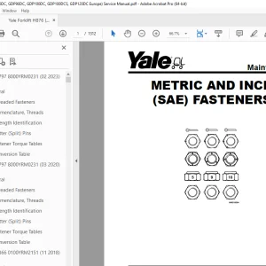 Yale H876 (GDP80DC, GDP90DC, GDP100DC, GDP100DCS, GDP120DC Europe) Service Manual PDF