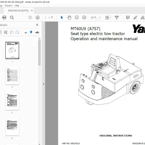 Yale MT60UX (A7S7) Seat type electric tow tractor Operation Manual PDF
