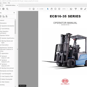 BYD Forklift ECB16-35 SERIES OPERATOR MANUAL OM-ECB2017001 PDF