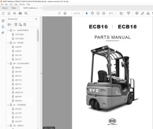 BYD Forklift ECB16 ECB18 PARTS MANUAL PM-ECB202016003