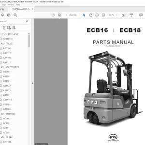 BYD Forklift ECB16 ECB18 PARTS MANUAL PM-ECB202017001 PDF