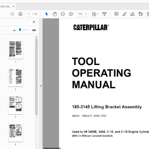Caterpillar 185-3145 Lifting Bracket Assembly Tool Operating Manual - PDF