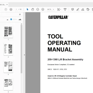 Caterpillar 209-1368 Lift Bracket Assembly Tool Operating Manual - PDF