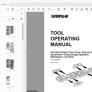 Caterpillar 242-5400 Portable Track Press, D3G & D4G SystemOne Undercarriage Tool Operating Manual - PDF