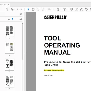 Caterpillar 250-6597 Cylinder Washer Tank Group Tool Operating Manual - PDF