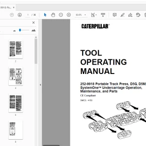 Caterpillar 252-9918 Portable Track Press,D5G,D5M & D5N SystemOne Undercarriage Tools Operating Manual - PDF