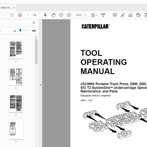 Caterpillar 252-9960 Portable Track Press, D6M, D6N, &  953 T2 SystemOne Undercarriage Tool Operating Manual - PDF