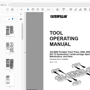 Caterpillar 252-9960 Portable Track Press D6M,D6N & 953 T2 SystemOne Undercarriage Tool Operating Manual - PDF
