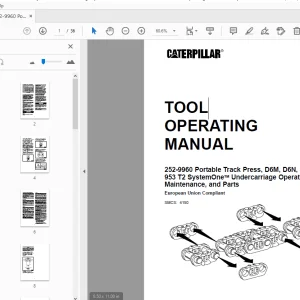 Caterpillar 252-9960 Portable Track Press,D6M,D6N & 953 T2 SystemOne Undercarriage Tool Operating Manual - PDF