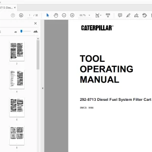 Caterpillar 292-8713 Diesel Fuel System Filter Cart Tool Operating Manual - PDF