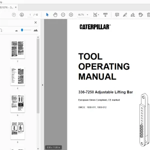 Caterpillar 336-7250 Adjustable Lifting Bar Tool Operating Manual - PDF