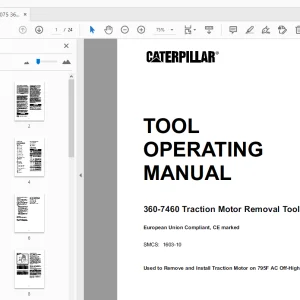 Caterpillar 360-7460 Traction Motor Removal Tool Operating Manual - PDF