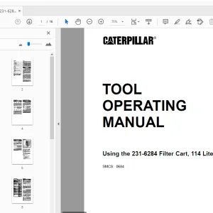 Caterpiller 231-6284 Filter Cart, 114 Liter (30 Gallon) Tool Operating Manual - PDF
