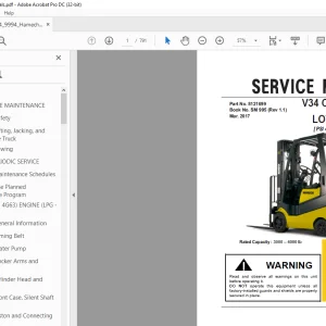 Crown Forklift V34 PNEUMATIC LOT 9994 [ PSI 4G63 Engine] Service Manual