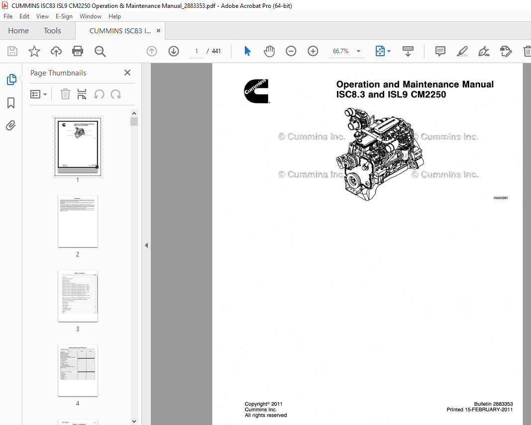 Cummins ISC8.3 & ISL CM2250 Engine Operation & Maintenance Manual PDF ...