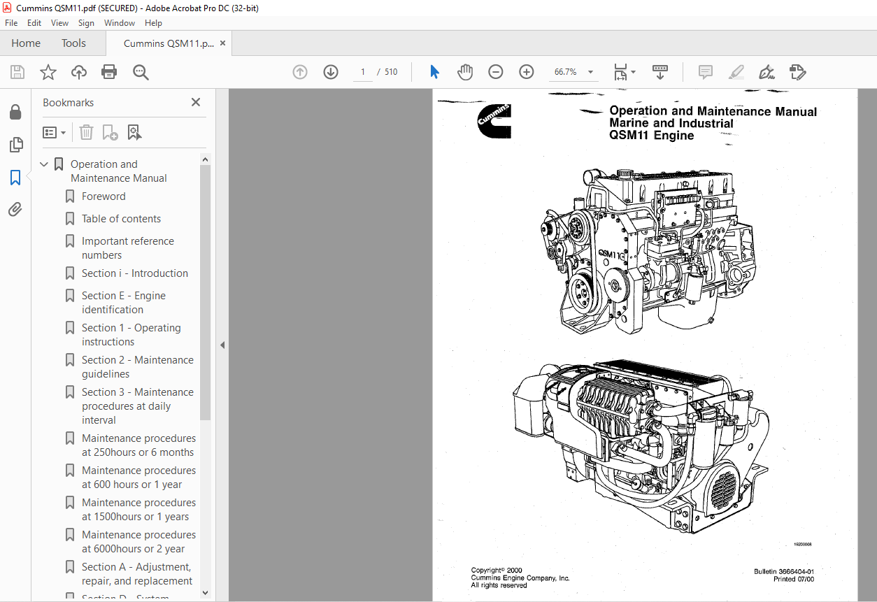 Cummins QSM 11 Engine Marine and Industrial Operation + Parts Manual ...